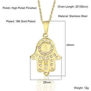 Spécifications de taille et poids du pendentif Main de Fatma en acier plaqué or 18K
