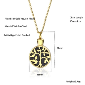Detailed technical specifications for the 18K gold-plated stainless steel Tree of Life pendant