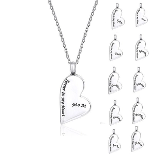 Polished stainless steel heart memorial necklace with Forever In My Heart engraving