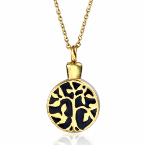 Tree Of Life Cremation Urn Necklace Stainless Steel Round Enamel Memorial Ashes Keepsake Pendant For Men Women Jewelry