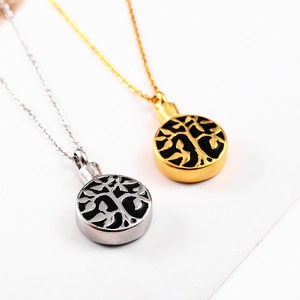 Tree of Life cremation urn necklace in gold and silver finish stainless steel