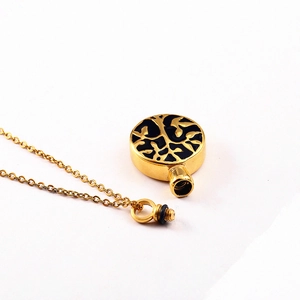Golden Tree of Life cremation urn necklace for ashes with waterproof screw closure
