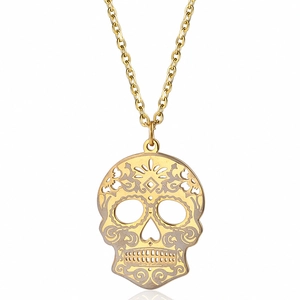Collana con Pendente a Forma di Teschio Messicano in Acciaio Inossidabile Placcato Oro 18K Gioielli Gotici per Giorno dei Morti