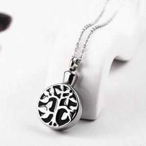 Tree of Life stainless steel cremation urn necklace pendant with black oil drip finish