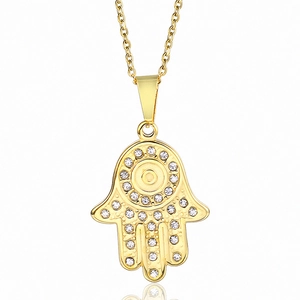 Collier Pendentif Main de Fatima en Acier Inoxydable Zirconium Mauvais Œil pour Femmes Hommes Bijoux de Mode Or Argent