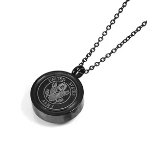 Black stainless steel United States Army emblem cremation urn pendant necklace