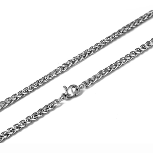Collier en maille épi en acier inoxydable argenté poli avec fermoir mousqueton pour homme et femme