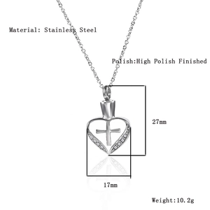 Pendente cuore in acciaio inossidabile lucido con croce e dettagli in zircone