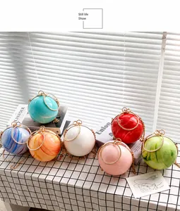 Chic marble texture round sphere handbags in various colors with golden ring handles
