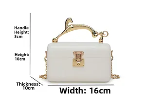 Detailed view of white marble acrylic bag with gold cheetah handle and chain strap