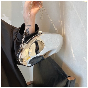 Chic silver mirror acrylic evening bag with a sleek metallic chain strap