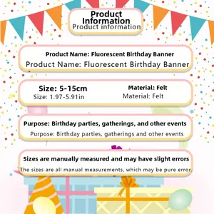 Details van de neon vilten Happy Birthday banner met viltletters van 5-15 cm