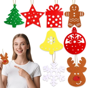 DIY Christmas Felt Hanging Ornaments Multi Pattern For Kids Snowflake Reindeer Tree Gingerbread Man Star Gift Box Party Decor