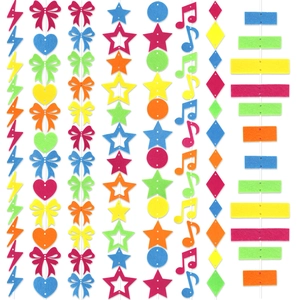 Colorful felt hanging ornaments set with neon shapes for festive party wall decoration