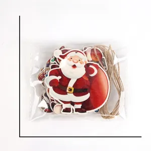 Christmas hanging decor set with Santa cards and hemp rope in flat lay packaging view