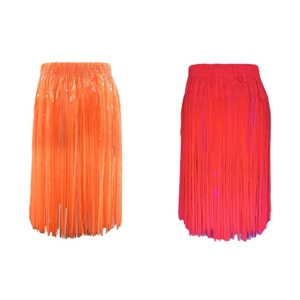 Fluorescent 50cm tassel skirt for parties with elastic waist in orange and dark red