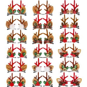 Christmas Reindeer Antler Pet Hair Clips Plastic Fabric Rhinestone Decorative Dog Cat Holiday Party Reindeer Ears Reindeer Antlers