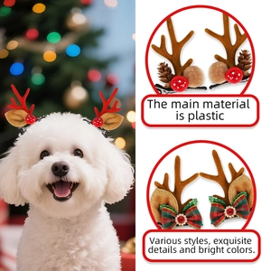 Cute Christmas pet reindeer antlers hair clip set with red berries for cats and small dogs