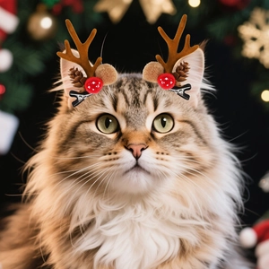 Cute Christmas reindeer antler hair clip for cats and small dogs with festive pine cones