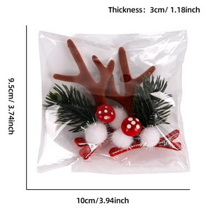 Detailed view of Christmas reindeer antler pet clips with size packaging dimensions