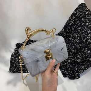 Chic marble pattern acrylic evening clutch bag with luxury gold leopard handle and chain strap