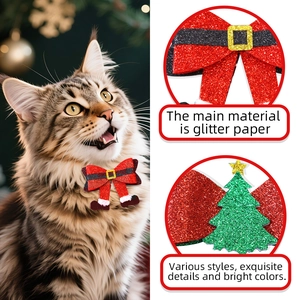 Nœuds papillon de Noël en papier pailleté pour chats et chiens, accessoires festifs