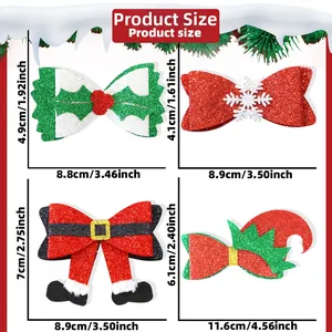 Guide des tailles indiquant les dimensions de quatre styles de nœuds de Noël pour animaux