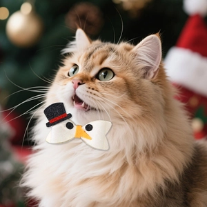 Nœud papillon de Noël pour animaux motif bonhomme de neige avec paillettes et ruban rouge