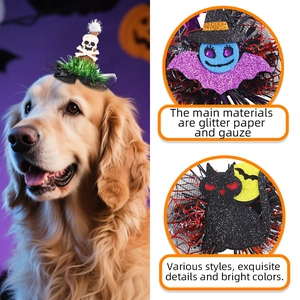 Clip cappello da strega per animali con teschio glitterato e paillettes colorate