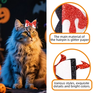Halloween pet hair clips with glitter paper devil horns and bows for cats and dogs