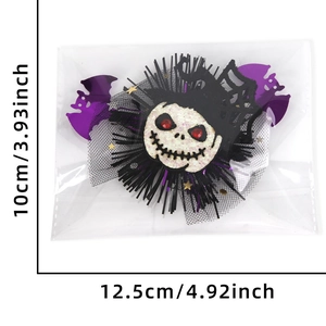 Fermaglio per capelli Halloween con teschio e pipistrello viola per animali, 12,5 cm