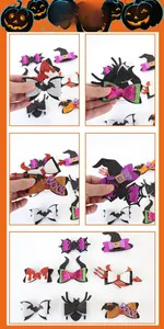 Glittery Halloween pet hair clips set featuring bat, spider, and BOO designs for cats and dogs