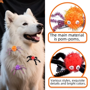Funny 3D spider hair clip set for pets in orange and purple for Halloween parties