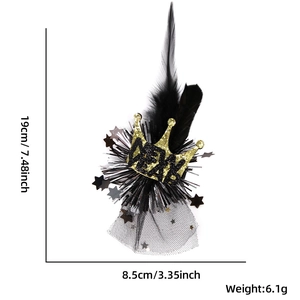 Détail de la pince à cheveux pour animaux Nouvel An avec dimensions 19cm et couronne dorée