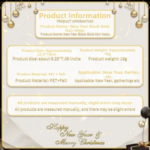 Detailed size specifications for a New Year themed headband featuring champagne glasses
