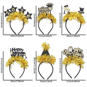 Detailed size chart for 6 black and gold 2026 New Year party headbands with dimensions
