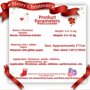 Detailed size specifications for Christmas hairclips with felt and glitter antlers