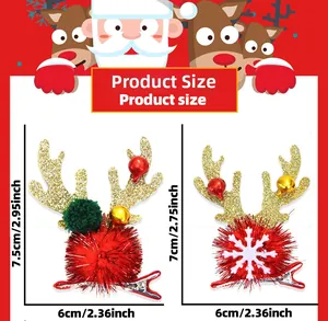 Size specifications for Christmas reindeer antler hair clips with glitter and bells