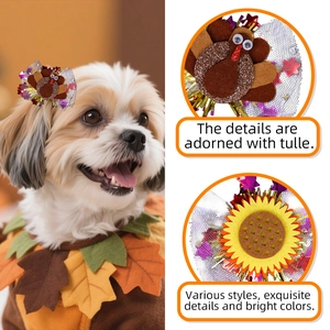 Thanksgiving pet hair clips with turkey and sunflower designs for dogs and cats