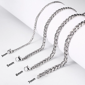 Hiphop stainless steel NK chains in 3mm to 7mm widths with lobster clasp for men and women