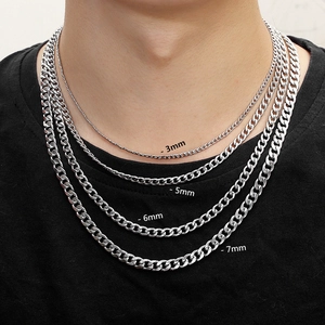 Polished Stainless Steel Curb Chain Necklace Hip Hop Streetwear NK Link Chain Necklace For Unisex Daily Wear Jewelry