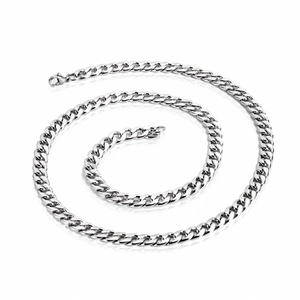 High-polished silver stainless steel Cuban link necklace with secure lobster clasp