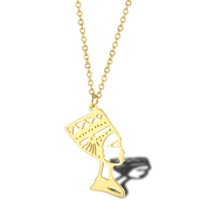 Nofretete Ägyptische Königin Porträt Halskette Für Damen 18K Gold Plattiert Titanstahl Hohl Anhänger Modeschmuck Geschenk