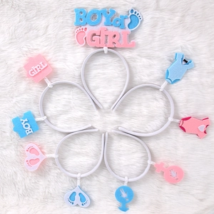 Set cerchietti Gender Reveal per baby shower con scritte Boy or Girl rosa e azzurre