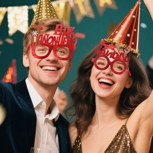 Spanish Feliz Navidad and Feliz Año Nuevo glitter Christmas glasses frames for parties
