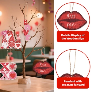 Valentine's Day wooden gnome and heart ornaments for romantic party decoration
