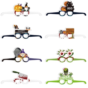 Set of 8 Halloween party paper glasses featuring pumpkins, ghosts and spooky designs