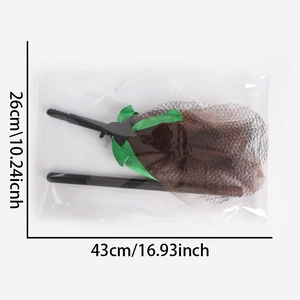 Detail of Halloween witch broom prop with mesh gauze and dimension labels