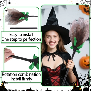 Halloween flying witch broom with detachable handle and LED lights for party decor
