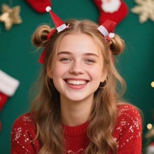 Detailansicht der Mini-Weihnachtsmütze Haarklammern für festliches Haar-Styling